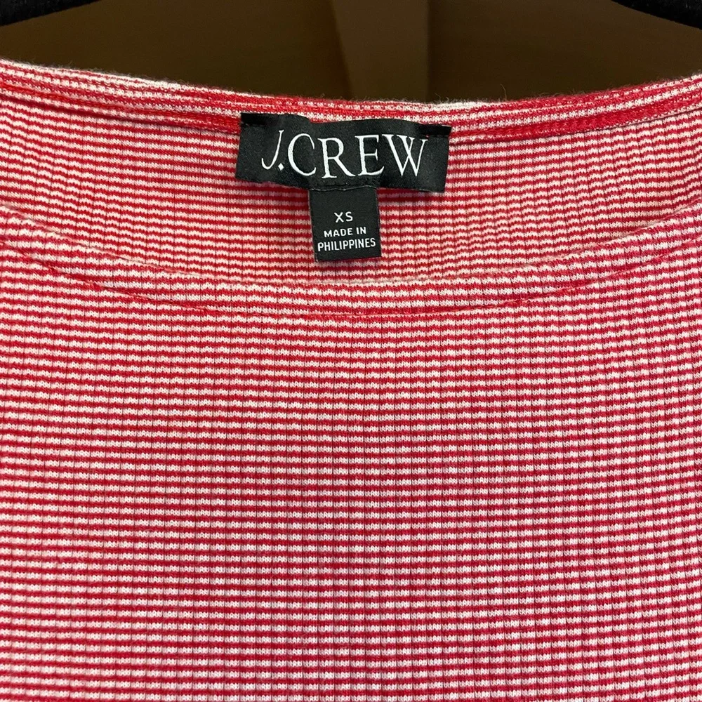 J. Crew Red and White Striped Vintage Rib Ruffle-Sleeve Shirt - Picture 2 of 4